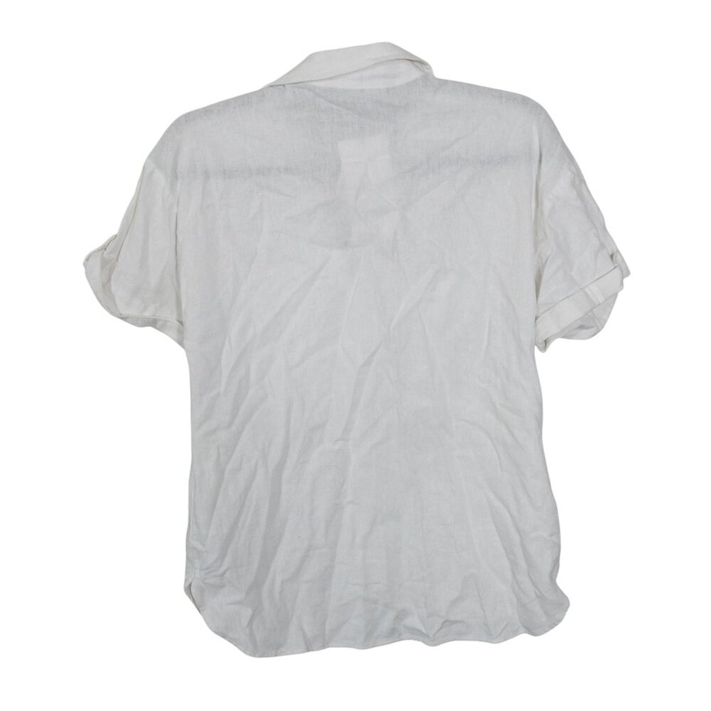 Zara White Button Down Short Sleeve Top SZ S Gold Buttons Front Pockets - Picture 6 of 11